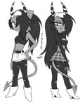 2_horns black_hair clothed clothing do_not_distribute eye_scar facial_scar female hair hair_over_eye horn not_furry scar simple_background solo text white_background enaic31 helluva_boss sallie_may_(helluva_boss) demon demon_humanoid humanoid imp absurd_res hi_res japanese_text monochrome translation_request trans_(lore) trans_woman_(lore)