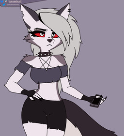annoyed anthro clothed clothing clothing_lift female fur shirt shirt_lift solo tail topwear anuminati bra_strap_showing_(meme) hellaverse helluva_boss mythology loona_(helluva_boss) canid canid_demon canine demon hellhound mammal mythological_canine mythological_creature animated meme no_sound