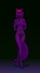 animal_genitalia anthro breasts claws floral_pattern fur genitals green_eyes hair herm intersex long_tongue nipples nude open_mouth pink_hair pose purple_body purple_fur pussy sackless sheath simple_background solo standing tongue tongue_out fuch fuchi canid canine fox mammal