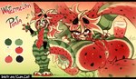 ambiguous_fluids anthro anus beverage blush bodily_fluids butt female femboy food fruit fur genital_fluids genitals hair juice_(beverage) looking_at_viewer melon nude open_mouth plant presenting presenting_hindquarters presenting_vulva simple_background smile solo spread_legs spreading tail text tongue vulva watermelon cum.cat penta_(cum.cat) canid canine fennec_fox fox mammal true_fox digital_media_(artwork) english_text