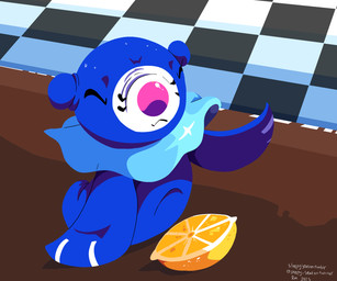 ambiguous_gender blue_body bodily_fluids eyes_closed feral food fruit lemon markings plant solo sweat whisker_markings wrinkled_nose sleepy_sealion nintendo pokemon thour_(meme) generation_7_pokemon pokemon_(species) popplio 2025 6:5 cel_shading dated digital_drawing_(artwork) digital_media_(artwork) hi_res lineless meme shaded signature