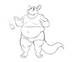 anthro belly belly_expansion beverage bulge clothed clothing expansion fur male motion_lines musclegut muscular muscular_anthro muscular_male navel obese obese_anthro obese_male open_mouth overweight overweight_anthro overweight_male simple_background solo standing surprise tail thick_tail weight_gain white_background ed_shapeshifter ozzy_fitch kangaroo macropod mammal marsupial black_and_white monochrome