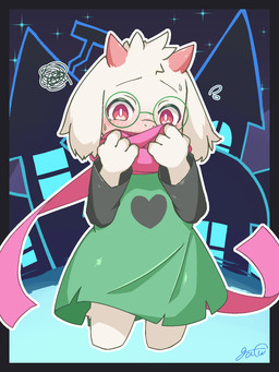 2_horns anthro biped blush blush_lines bodily_fluids clothed clothing covering covering_face dress emanata eyewear floppy_ears front_view frustration_cloud fur glasses horn kemono looking_at_viewer lop_ears male round_glasses scarf shy solo standing sweat sweatdrop wearing_glasses white_body white_fur gafu0320real deltarune undertale_(series) ralsei bovid caprine goat mammal 2025 3:4 alternate_version_at_source digital_drawing_(artwork) digital_media_(artwork) hi_res japanese_description portrait three-quarter_portrait