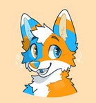 anthro blue_body blue_fur fur heterochromia male orange_body orange_fur simple_background solo soyyemilk briggan canid canine fox mammal digital_media_(artwork)