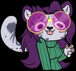 anthro athletic athletic_anthro athletic_female blep breasts clothing eyewear female fur gesture glasses hair hand_gesture highlights_(coloring) inner_ear_fluff markings pose purple_hair round_glasses simple_background small_breasts smile solo spots spotted_body spotted_fur sweater tail tinted_glasses tongue tongue_out toony topwear transparent_background tuft turtleneck v_sign ikaribunbun felid feline mammal pantherine snow_leopard alpha_channel digital_drawing_(artwork) digital_media_(artwork) hi_res