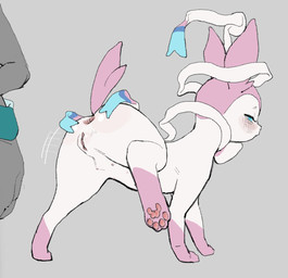 anus bestiality blue_eyes blush bow_ribbon butt female female_feral feral genitals grey_background human_on_feral humanoid_genitalia humanoid_genitalia_on_feral humanoid_vulva humanoid_vulva_on_feral interspecies paws pink_body raised_leg rear_view ribbons_(anatomy) simple_background solo spread_butt spreading tail vulva white_body skeleton265 nintendo pokemon eeveelution generation_6_pokemon human mammal pokemon_(species) sylveon 2025 digital_drawing_(artwork) digital_media_(artwork) hi_res