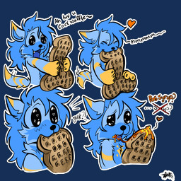 anthro blue_body blue_fur food fur humor male multicolored_body multicolored_fur no_pupils solo syrup waffle yellow_body yellow_fur gurocuck cockwaffle monster_energy rain_world videocult astral_(jeddy) slugcat 1:1 absurd_res alpha_channel hi_res meme
