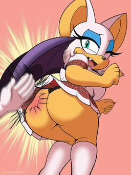 anthro bat_wings big_breasts big_butt blush bottomwear breasts butt butt_slap clothed clothing disembodied_hand dress duo eyelashes fangs female footwear fully_clothed hair legwear looking_at_viewer makeup mascara membrane_(anatomy) membranous_wings nails open_mouth panties presenting presenting_hindquarters reddened_butt simple_background skirt slap socks solo_focus spanking tan_body tan_skin teal_eyes teeth underwear upskirt white_hair wings omegasunburst sega sonic_the_hedgehog_(series) rouge_the_bat bat mammal 2019 digital_media_(artwork) hi_res