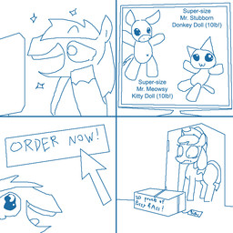box clothing computer container doll duo electronics female feral hat headgear headwear humor internet male package pun simple_background text white_background the_weaver friendship_is_magic hasbro my_little_pony applejack_(mlp) big_macintosh_(mlp) earth_pony equid equine horse mammal pony 1:1 comic english_text monochrome