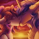 ambiguous_form bodily_fluids chest_tuft duo ears_back eyes_closed female french_kissing fur horn inner_ear_fluff kissing male mane pivoted_ears purple_mane red_mane saliva sunset tuft white_body white_fur fkk hasbro my_little_pony mythology fan_character jade_jump lunar_spice equid equine horse mammal mythological_creature mythological_equine pony unicorn 1:1 2021 absurd_res bust_portrait hi_res portrait signature watermark