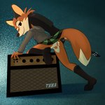 1:1 2017 abstract_background alternate_version_at_source amplifier anthro biped black_bottomwear black_clothing boots bottomless bottomwear butt canid canine climbing clothed clothing countershading darma_(rock_dog) digital_media_(artwork) dipstick_tail eyelashes female footwear fox fully_clothed fur genitals green_clothing grey_clothing grey_topwear guitar hi_res hoodie looking_at_viewer looking_back mammal markings miniskirt multicolored_body multicolored_fur multicolored_tail musical_instrument orange_body orange_fur plucked_string_instrument pubes pussy rock_dog skirt smile solo string_instrument tail tail_markings tan_body tan_fur topwear tvma two_tone_body two_tone_fur upskirt