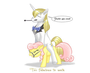 blonde_hair bridle clothing cutie_mark dialogue duo eyes_closed feral fur hair horn male pink_hair riding riding_crop simple_background smile speech_bubble text whip white_background white_body white_fur yellow_body yellow_fur nightshroud friendship_is_magic hasbro my_little_pony mythology prince_blueblood_(mlp) equid equine horse mammal mythological_creature mythological_equine pony unicorn 2011 character_request english_text