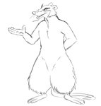 anthro chin_fur male open_mouth palm_out simple_background smile solo teeth_showing white_background thegreatmatsutzu don_bluth the_secret_of_nimh jenner_(nimh) mammal rodent black_and_white monochrome sketch