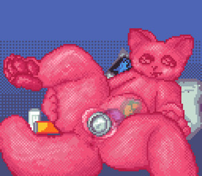 beverage energy_drink improvised_dildo improvised_sex_toy object_in_pussy object_vore paws vore prettyjelly goo_creature digital_media_(artwork) pixel_(artwork)
