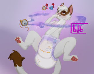 4_toes 5_fingers age_regression ambiguous_gender anthro blue_pacifier blush bodily_fluids broken_glass brown_body brown_fur brown_spots brown_tail_tip clock clothed clothing diaper diaper_masturbation diaper_only dipstick_tail drooling feces feet fingers floating fur glass gradient_background hand_in_diaper magic markings masturbation multicolored_body multicolored_fur pacifier pawpads pink_inner_ear pocketwatch pooping purple_background red_pawpads saliva simple_background soiled_diaper soiling soiling_diaper solo spots spotted_face sucking tail tail_markings teeth thumb_suck toes topless unclean_diaper used_diaper watch wearing_diaper white_body white_fur white_tail wob myst_(daxter131) domestic_cat felid feline felis mammal full-length_portrait hi_res portrait