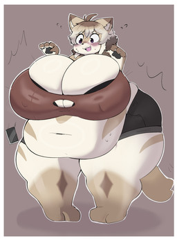 anthro belly belly_overhang big_breasts breasts female growth hyper solo inazuma_kat mauve_(starmauve) felid feline felis mammal sand_cat absurd_res hi_res tagme