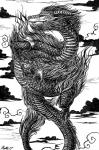 cloud feral flying horn outside scan smile solo tail conditional_dnp ratte asian_mythology east_asian_mythology mythology dragon eastern_dragon mythological_creature mythological_scalie scalie 2017 black_and_white hi_res monochrome traditional_media_(artwork)