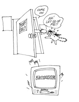 ambiguous_gender beaded_jewelry beads bodily_fluids bracelet crt dialogue door dreadlocks electronics eyewear feral feral_with_hair flying_sweatdrops glasses hair jewelry kandi_(jewelry) leg_grab mostly_offscreen_character open_door open_mouth quadruped sign simple_background speech_bubble sweat sweatdrop tail television text toony white_background gaydottiff penny_(gaydottiff) shelley_(gaydottiff) domestic_cat felid feline felis mammal 2023 black_and_white comic english_text monochrome trans_(lore) trans_woman_(lore)