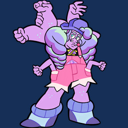 4_eyes 5_fingers 6_arms biped black_clothing black_shirt black_topwear blue_eyes candy clothed clothed_humanoid clothed_male clothing dessert eyebrows fingers food footwear freckled_arms freckled_face freckled_legs freckles fully_clothed gem hair hand_behind_back hat headgear headwear lollipop long_hair male male_humanoid mouth_closed multi_arm multi_eye multi_limb not_furry object_in_mouth overalls pink_clothing pink_overalls pockets purple_body purple_clothing purple_eyebrows purple_eyes purple_footwear purple_hair purple_hat purple_headwear purple_shoes purple_skin raised_arm shirt shoes simple_background solo standing three-quarter_view topwear transparent_background thediamond637 cartoon_network steven_universe fan_character lavender_quartz_(thediamond637) alien alien_humanoid gem_(species) gem_fusion humanoid alpha_channel cel_shading digital_drawing_(artwork) digital_media_(artwork) hi_res portrait shaded