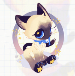 ambiguous_gender bow_ribbon feral markings solo star_(marking) star_eyes takoya_de siamese_cat hi_res