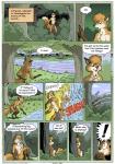 2015 anthro biped bottomwear canid canine clothed clothing comic detailed_background dialogue english_text exclamation_point farin forest fox furgonomics geminisaint hi_res loincloth male mammal nature plant river scared sitting solo speech_bubble startled tail tail_clothing text topless tree tribal water