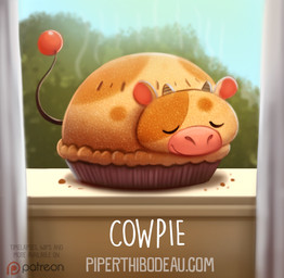 curtains curtains_open dessert eyes_closed female feral food horn humor mottled mottled_body pastry pie piebald piebald_body plant pun sleeping smile solo tree visual_pun window window_sill piper_thibodeau bovid bovine cattle dairy_cattle food_creature holstein_friesian_cattle mammal digital_media_(artwork) digital_painting_(artwork) painting_(artwork)