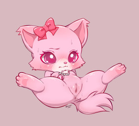 4_toes accessories_only accessory anthro anus blush bodily_fluids breasts chest_tuft chibi digitigrade ear_tuft facial_markings feet female fluffy fluffy_tail fur genitals hair_accessory hairclip head_markings jewelry lying markings muzzle_(marking) necklace on_back pink_body pink_eyes pink_fur pointy_ears presenting presenting_anus presenting_vulva prick_ears ribbons semi-anthro small_breasts solo spread_legs spreading sweat tail toes tuft vulva nyupu jewelpet sanrio sega sega_fave garnet_(jewelpet) domestic_cat felid feline felis mammal persian_cat hi_res