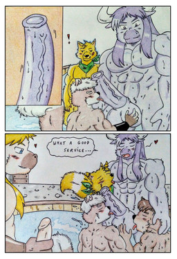 2_horns abs animal_genitalia animal_penis anthro balls barazoku bathtub biceps big_balls big_muscles big_penis blonde_hair blue_eyes blush blush_lines border bovid_horn bovine_ears bovine_horn brown_hair chest_lick comic_panel dialogue equine_genitalia equine_penis erection eyes_closed fingers fluffy fluffy_tail fur genitals green_eyes green_kerchief group hair hand_behind_head hand_on_balls heart_symbol horn huge_balls huge_penis humanoid_genitalia humanoid_penis kerchief licking long_hair male male/male manly masturbation multicolored_body multicolored_fur muscular muscular_anthro muscular_arms muscular_male nude obliques open_mouth oral pecs penile penis penis_lick pink_penis sex speech_bubble squirrel_tail tail text thick_penis tongue tongue_out vein veiny_penis wet white_border white_hair yellow_body yellow_fur dashthefox blizzard_entertainment warcraft dashfox dominios ebro fill_(furryratchet) kai_(dash_fox) bovid bovine canid canine fox mammal mustelid otter rodent sciurid tauren tree_squirrel absurd_res comic english_text hi_res traditional_media_(artwork)