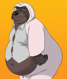 anthro belly big_belly chin_tuft claws clothing double_chin exposed_belly facial_tuft finger_claws fur glaring_at_viewer grey_body grey_fur head_tuft huge_belly looking_at_viewer male moobs navel obese obese_anthro obese_male onesie overweight overweight_anthro overweight_male pajamas sheep_costume solo teeth_showing tight_clothing tuft zipper pokelai disney robin_hood_(disney) sheriff_of_nottingham canid canine canis mammal wolf hi_res portrait three-quarter_portrait