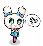 big_eyes bow_(feature) bow_accessory clothing dress ear_bow female green_eyes heart_symbol legwear ribbons simple_background smile solo star_pupils stockings thought_bubble toony white_background mochatchi_(artist) tamagotchi lovelitchi humanoid