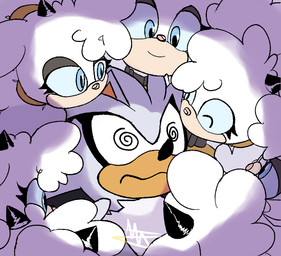 anthro blue_eyes chest_tuft dizzy duo female fur horn male male/female tuft wool_(fur) micah_(artist) third-party_edit idw_publishing sega sonic_the_hedgehog_(comics) sonic_the_hedgehog_(idw) sonic_the_hedgehog_(series) lanolin_the_sheep_(sonic) silver_the_hedgehog bovid caprine eulipotyphlan hedgehog mammal sheep