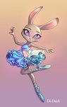 action_pose anthro ballerina ballet bottomwear clothed clothing dance_shoes dancewear female footwear fur gradient_background grey_body grey_fur midriff pointe_shoes pose powder_puff_tutu purple_eyes shoes simple_background skirt smile solo tutu di-dash disney zootopia judy_hopps lagomorph leporid mammal rabbit 2019 hi_res