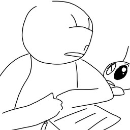 clothed clothing female male paper pencil_(object) plushie simple_background the_weaver toybox_pals anon mr._bun-bun_(toybox_pals) human lagomorph leporid mammal rabbit black_and_white comic monochrome
