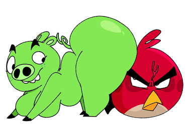 angry anthro big_breasts big_butt breasts butt duo feathers female feral green_body huge_butt male red_body red_feathers slightly_chubby teasing itz_not_v angry_birds rovio_entertainment sega pig_(angry_birds) red_(angry_birds) avian mammal suine hi_res