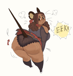 accessory afro_braids anthro big_breasts big_butt black_clothing black_crop_top black_panties black_shirt black_topwear black_underwear bottomwear braided_hair breasts brown_body brown_butt brown_eyes brown_fur brown_hair brown_tail butt butt_focus choker clothed clothing crop_top directional_arrow eek emanata female footwear fur hair hair_accessory hair_ribbon hands_in_front huge_breasts huge_butt huge_hips huge_thighs jewelry kinky_hair knee_highs knee_socks lace_panties legwear long_hair looking_back markings miniskirt mole_(marking) mole_under_eye necklace notched_ear open_mouth overweight overweight_anthro overweight_female panties pantsless panty_shot raised_tail rear_view red_bottomwear red_choker red_clothing red_jewelry red_necklace red_skirt ribbons round_ears shirt simple_background skirt socks solo startled stiff_tail stretch_marks tail tail_under_skirt tail_upskirt text thick_thighs topwear translucent translucent_clothing translucent_panties translucent_underwear underwear upskirt wardrobe_malfunction white_background wide_hips wolfertinger hitch_(wolfertinger) mammal mouse murid murine rodent 2025 english_text hi_res trans_(lore) trans_man_(lore)