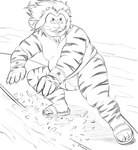 anthro belly bulge clothing humanoid_hands kemono male overweight overweight_male solo surfboard surfing swimwear water kamui_shirow hunter_x_hunter leol_(hunter_x_hunter) chimera_ant felid mammal 2022 absurd_res hi_res