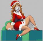 anthro belt big_breasts biped blue_eyes breasts christmas_clothing christmas_headwear clothed clothing costume dress female footwear hair half-closed_eyes hat headgear headwear high_heels holidays lipstick long_hair looking_at_viewer makeup mature_anthro mature_female narrowed_eyes pose santa_costume santa_hat shoes sitting smile solo hidden_(artist) christmas domestic_cat felid feline felis mammal 2019 hi_res pinup