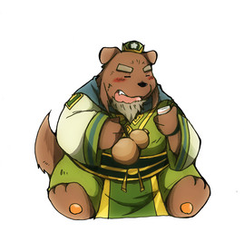 anthro blush brown_body brown_fur clothing drunk eyes_closed fur hat headgear headwear kemono male overweight overweight_anthro overweight_male robe simple_background sitting solo substance_intoxication white_background snow_utamaru canid canine canis domestic_dog mammal 2014
