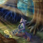 anthro detailed_background female forest fungus mushroom nature outside plant solo tree wood kekpafrany canid canine canis mammal wolf 1:1 2016 digital_media_(artwork) hi_res