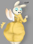 anthro big_breasts big_butt breasts butt butt_slap clothing female simple_background slap solo spanking thick_thighs wings mamasoyanini angel_hare the_east_patch angel_gabby angel angel_hare_(the_east_patch) hare lagomorph leporid mammal rabbit 3:4 hi_res