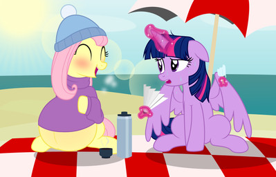 beanie blush bodily_fluids clothing duo eyes_closed fanning fanning_self female feral hand_fan hat headgear headwear horn lens_flare parasol pregnant pregnant_female purple_eyes summer sun sweat sweatdrop sweater topwear wings badumsquish friendship_is_magic hasbro my_little_pony mythology fluttershy_(mlp) twilight_sparkle_(mlp) equid equine mammal mythological_creature mythological_equine winged_unicorn hi_res
