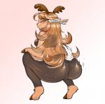 2014 anthro antlers blush bodily_fluids bottomwear breasts brown_body brown_eyes brown_fur brown_hair butt camel_toe clothed clothing deer female fur hair hooves horn looking_at_viewer mammal pants picorna raised_tail simple_background solo sweat tail tight_clothing twerking yoga_pants