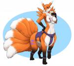 bdsm blush bondage bound breasts collar female harness multi_tail nipple_chain nipples solo tail accelo bandai_namco digimon kohaku_sunwalker canid canid_taur canine canine_taur digimon_(species) mammal mammal_taur renamon taur