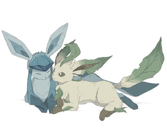 ambiguous/ambiguous ambiguous_gender blue_body blue_fur brown_eyes duo eyes_closed feral fur leg_markings lying markings paws simple_background socks_(marking) tail tan_body tan_fur avocado_539 nintendo pokemon eeveelution generation_4_pokemon glaceon leafeon pokemon_(species) 2026