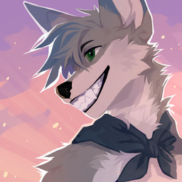 anthro black_nose blue_hair blue_kerchief blue_neckerchief cheek_tuft facial_tuft fangs fur glistening glistening_eyes green_eyes grey_body grey_fur grey_hair grin hair kerchief male neck_tuft neckerchief neckwear nude simple_background smile solo teeth tuft unsigned corzh77 canid canine fennec_fox fox mammal true_fox 1:1 absurd_res bust_portrait hi_res icon portrait