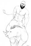 all_fours anal bald duo male male/male nipples nude open_mouth simple_background white_background cathricorn humanoid mammal orc rhinoceros black_and_white monochrome sketch