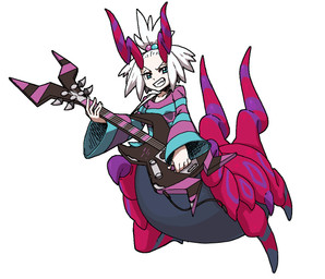 6_legs accessory alternate_species bass_guitar blue_eyes clothing female front_view fusion glistening glistening_eyes guitar gym_leader hair hair_accessory holding_guitar holding_musical_instrument holding_object horn implied_transformation looking_at_viewer looking_forward monster_girl_(genre) multi_leg multi_limb musical_instrument plucked_string_instrument pokemorph shirt simple_background smile solo spikes string_instrument teeth topwear transformation white_background white_hair wire kenchi nintendo pokemon roxie_(pokemon) arthropod generation_5_pokemon insect mammal mammal_taur myriapod pokemon_(species) scolipede taur 2013 full-length_portrait portrait