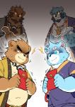 anthro belly blue_body blue_fur bodily_fluids brown_body brown_fur clothing fur group humanoid_hands kemono male navel robe slightly_chubby sweat wolfsoul bonasiah full_attack sophring_hao sophring_jie bear mammal 2020