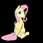 black_background blue_eyes cutie_mark dark fangs feathered_wings feathers female feral hair looking_at_viewer looking_back pink_hair shadow simple_background sitting solo teeth wings yellow_body yellow_feathers geomancing friendship_is_magic hasbro my_little_pony mythology fluttershy_(mlp) equid equine mammal mythological_creature mythological_equine pegasus 1:1 2013 absurd_res hi_res