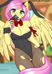 2019 accessory anthro areola arm_garter blurred_background blush bow_garter bow_hairband breasts bunny_costume cellphone clothing costume digital_media_(artwork) electronics equid equine eyelashes fake_ears fake_rabbit_ears feathered_wings feathers female fluttershy_(mlp) friendship_is_magic garter genitals hasbro hi_res holding_cellphone holding_object holding_phone legwear mammal my_little_pony mythological_creature mythological_equine mythology neck_bow nipples pantyhose pegasus phone playboy_bunny pussy smartphone solo text torn_clothing torn_legwear torn_pantyhose twistedscarlett60 url wings